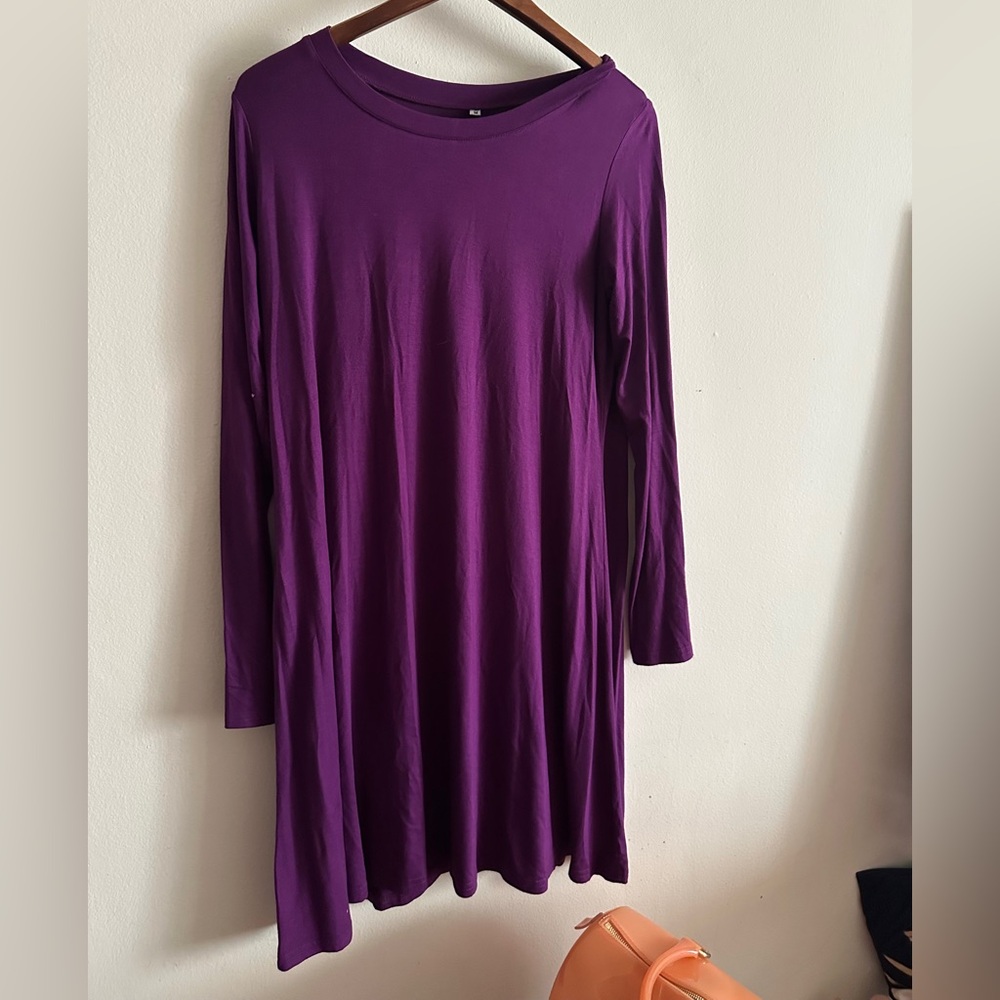 2 DRESS LOT: Purple Shirtdress/Green Wrap Dress SIZE MEDIUM Cotton Everyday 6 8 - Picture 2 of 5